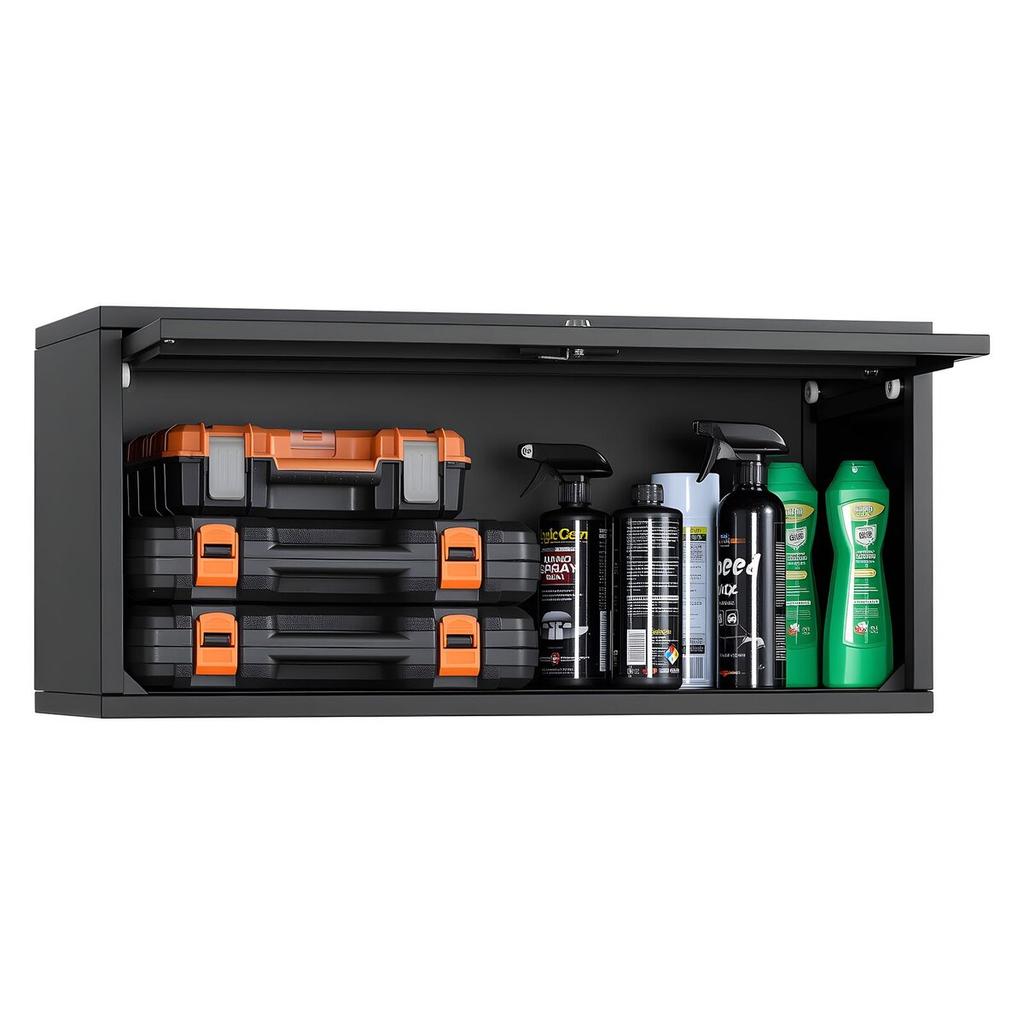 Metal Wall Cabinet, 77W x 30.5D x 35.6H cm, Floating Garage Tool Cabinet with Up-Flip Door, 54.5 kg Load per Shelf, Fit for Garage, Basement, Kitchen,