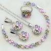 Silver Color Jewelry Multicolor Stones Cubic Zirconia Jewelry Sets For Women EarringsBracelet