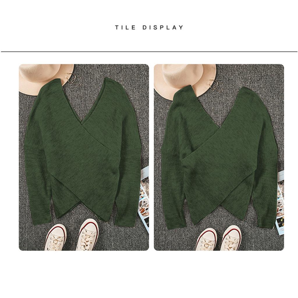 Женский повседневный однотонный свободный вязаный свитер с v-образным вырезом, вязаный свитер в рубчик