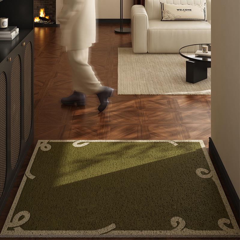 Французский Винтажный Зеленый Шелковый Коврик для Двери: Износостойкий, грязеотталкивающий, нескользящий коврик для прихожей для использования в помещении/на улице