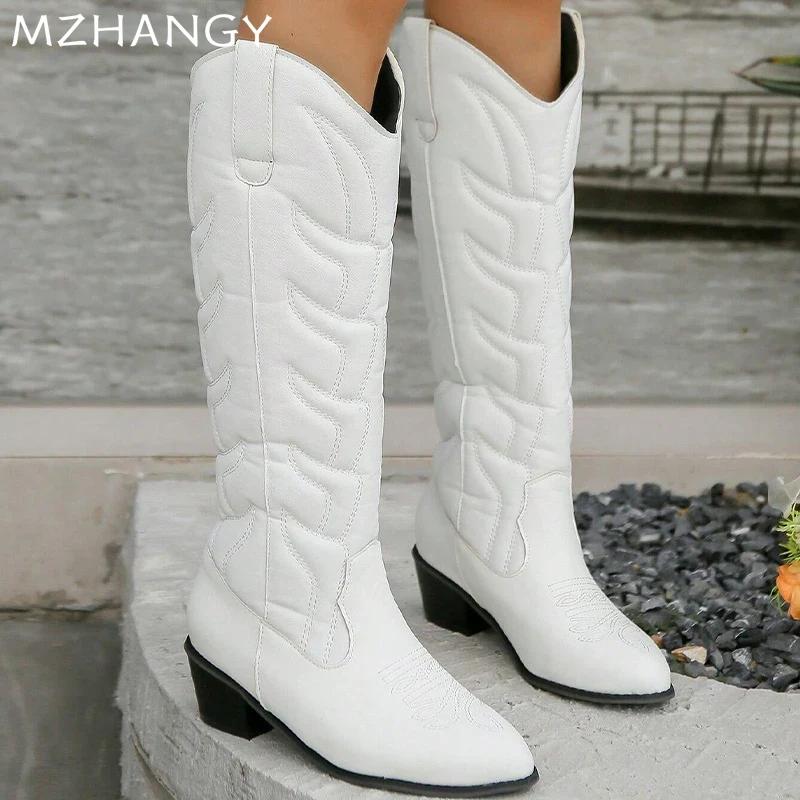 Остроносые женские зимние сапоги средней высоты на среднем каблуке, дизайнерская модная обувь для женщин, тренд 2024 года, ботинки челси, новинка зимы, женские ботинки