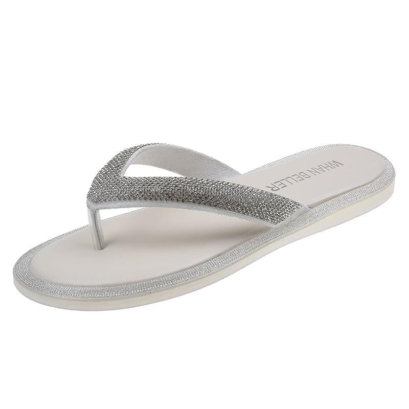 Women's Shoes Soft Sole Flip Flop Sandals Transparent Rhinestone Flat Sole Comfortable Outdoor Sandals Elegant Women's Slippers