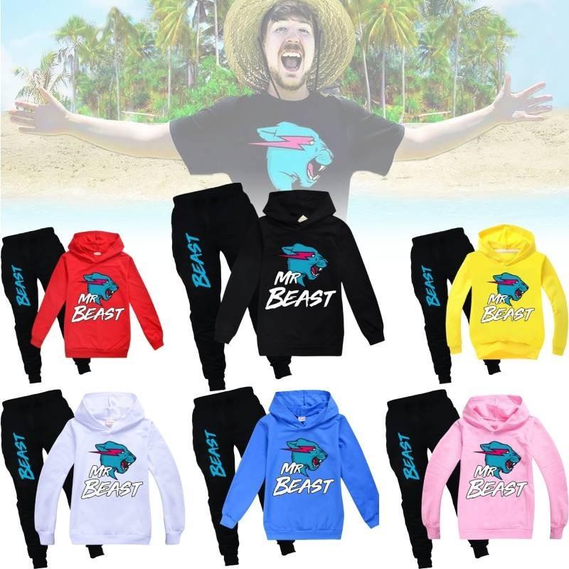 Модный набор худи с мультяшным принтом Mr Beast для мальчиков и девочек. Удобный и стильный