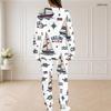 Women Plus Size White Sailboat Printed Round Neck Long Sleeve Top And Pants Two Piece Set