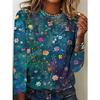 Women's Floral 3D Print Long Sleeved Top Spring and Autumn Round Neck Fashionable Casual T-shirts