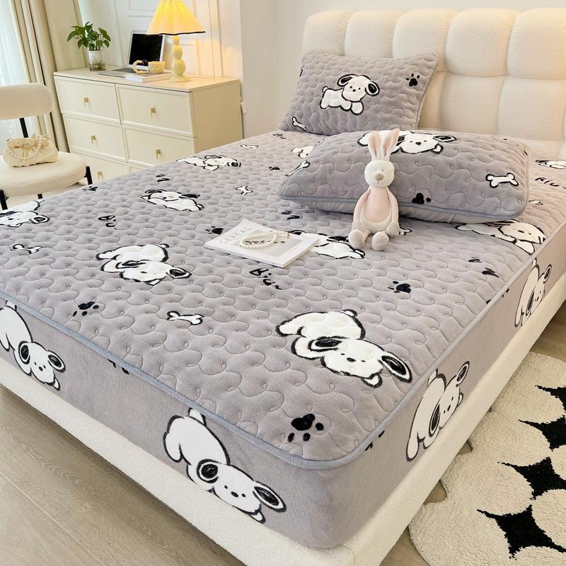 New Soybean Antibacterial Class a Milk Fiber Fitted Sheet Quilted Bedspread Non-Slip Household Dustproof Protective Cover Thickened Mattress