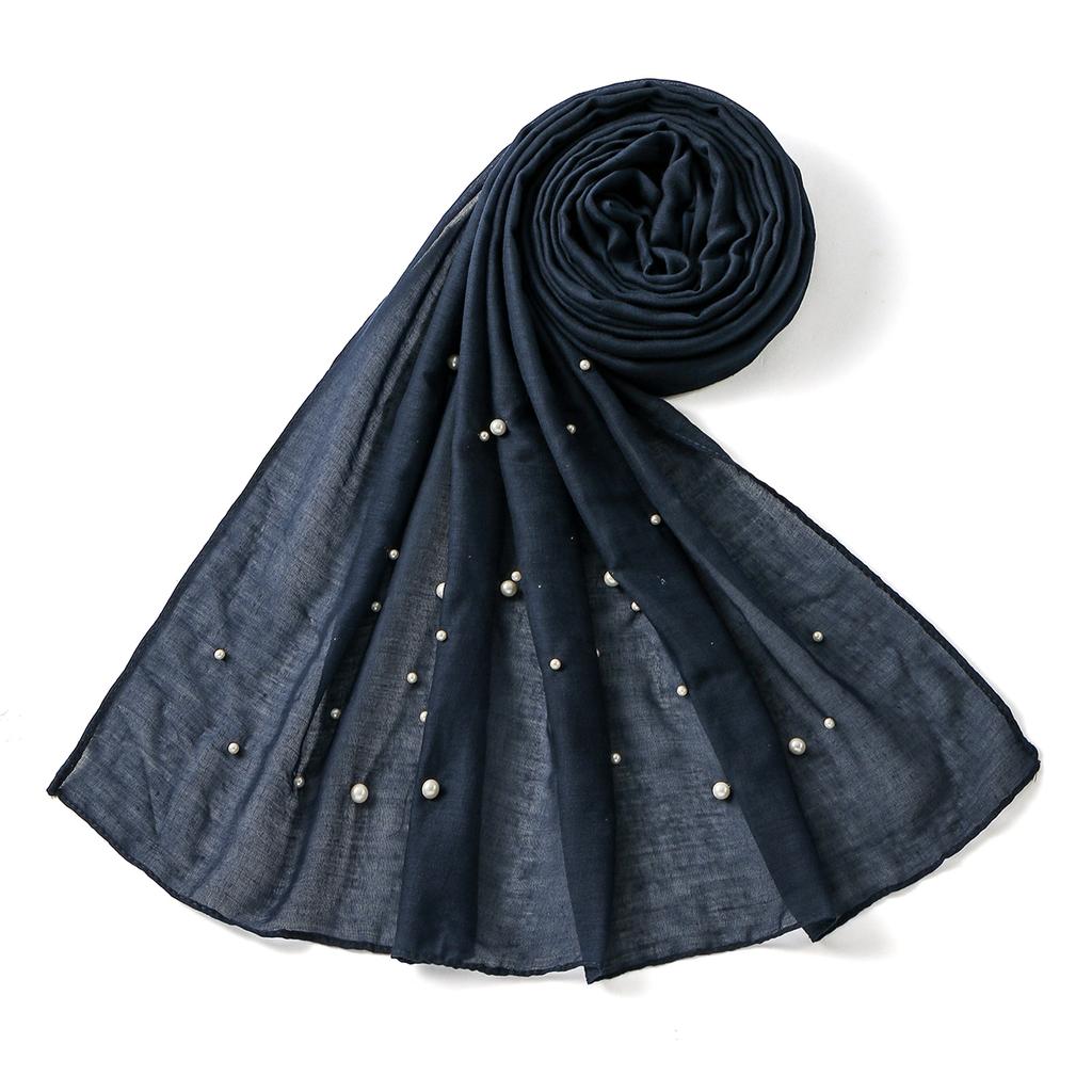 Pearls Tr Cotton Hijab Scarf Woman Muslim Hijabs Shawl Solid Color Headband Lady Fashion Long Wraps Female Turban Headscarf