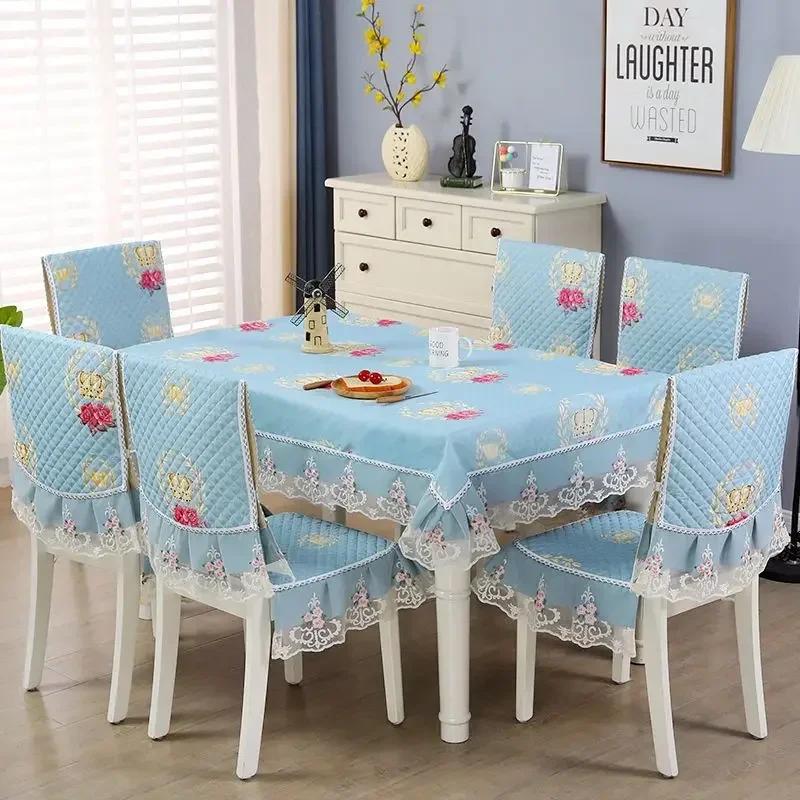 Кружевная спинка стула, стол и чехол на стул, домашняя прямоугольная скатерть, художественная скатерть, обеденный стул, встроенная подушка