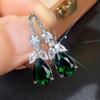 Huitan Noble Pear Shaped Green Cubic Zirconia Drop Earrings Women Elegant Wedding Party Ear Accessories Nice Gift New Jewelry