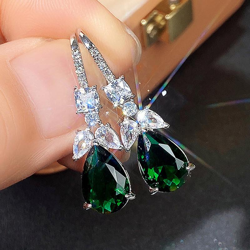 Huitan Noble Pear Shaped Green Cubic Zirconia Drop Earrings Women Elegant Wedding Party Ear Accessories Nice Gift New Jewelry