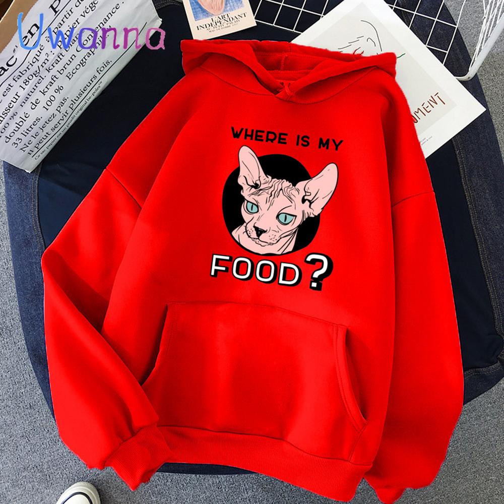 Pink Hoodies Woman Harajuku Animal Sphynx Cat Kungdom Long Sleeve Y2k Tops Winter Loose Hoodie Print Sweatshirt Women Clothes