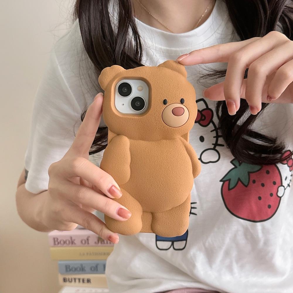 3D милый мишка силиконовый чехол для iPhone 13 14 15 16 Pro Max INS мультяшное милое животное противоударный чехол для телефона