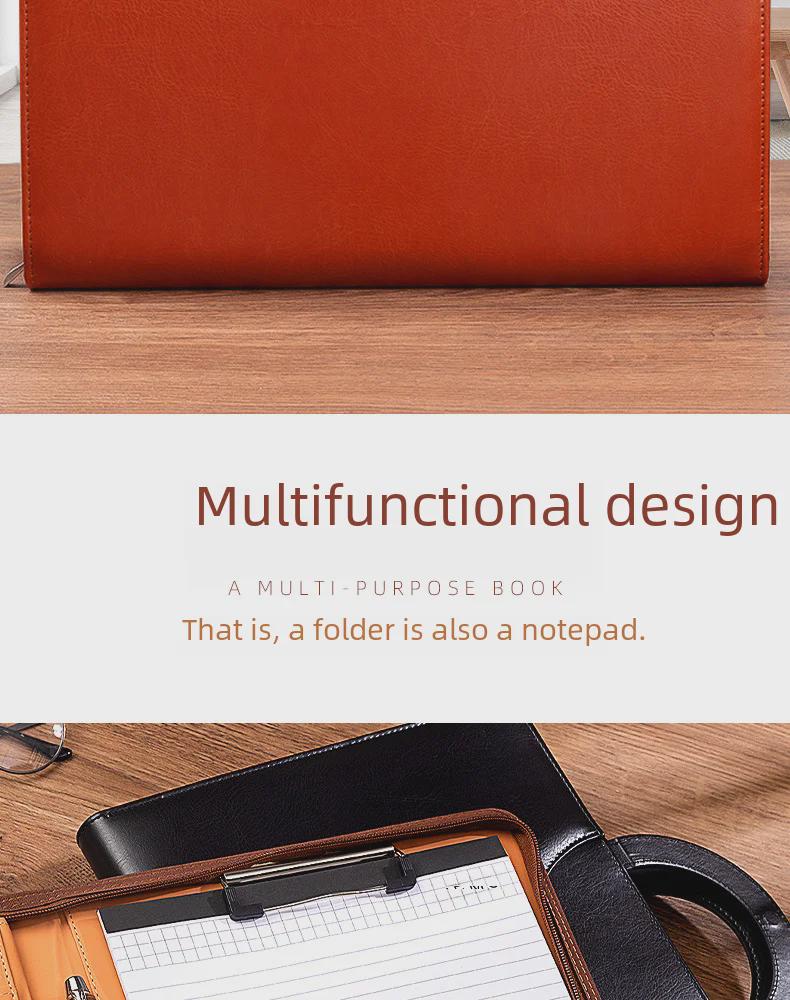 Кожаная папка для деловых бумаг формата А4 с калькулятором — портативная, многофункциональная папка на молнии для встреч с клиентами и проведения деловых операций
