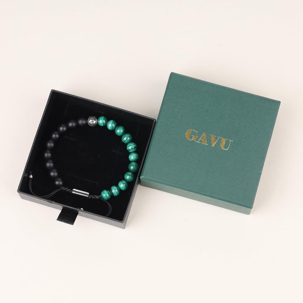 GAVU Men's Malachite Matte Onyx Tai Chi Yin Yang Power Stone Bracelet