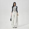 American white high street scimitar wide-leg jeans women's autumn new loose and thin versatile floor pants