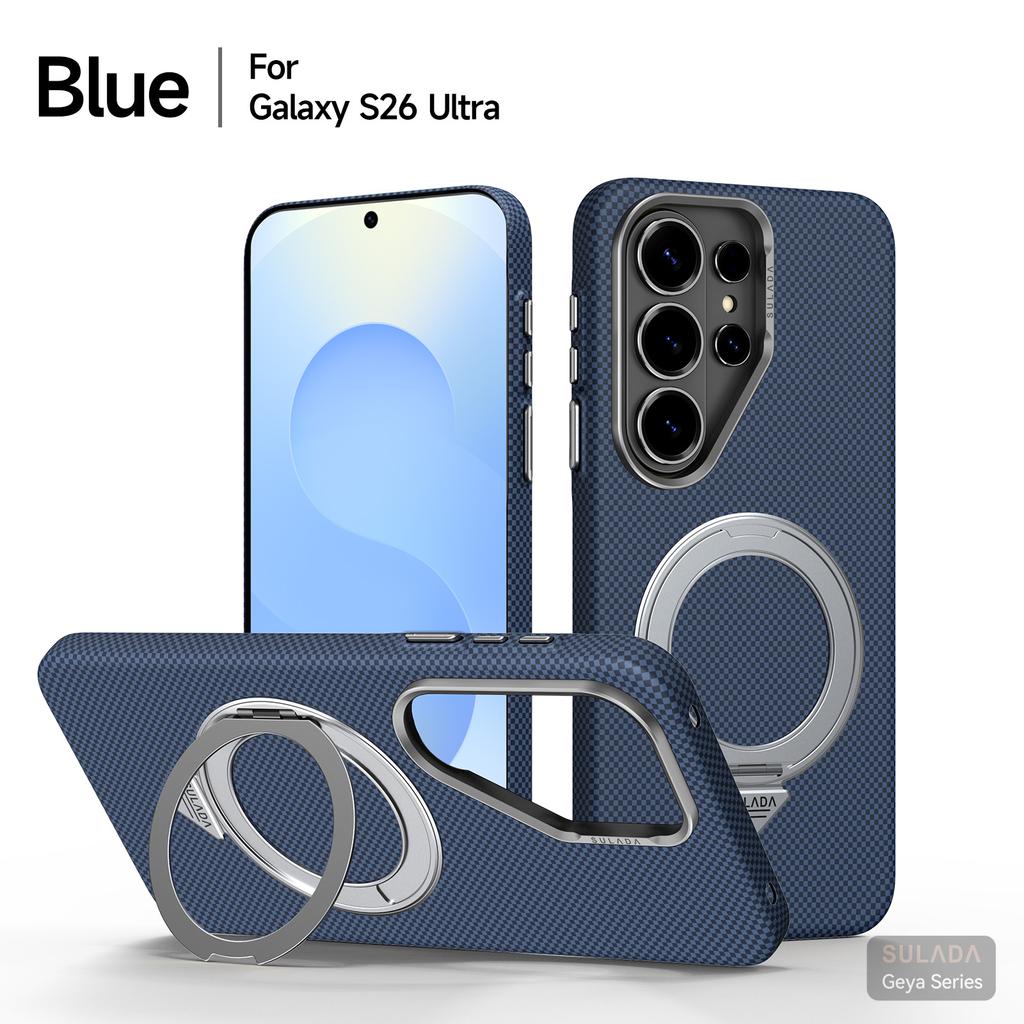 SULADA Magnetic Phone Case for Samsung S26 Ultra Slim PC Handmade Water Sticker Carbon Fiber Texture for Samsung S26+ S26 Case
