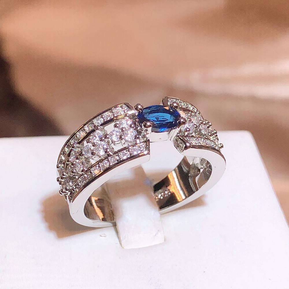 High Quality for Women with AAAA Ring Big Blue Stone Exquisite Women's Engagement Ring Party Jewelry Anniversary Gift