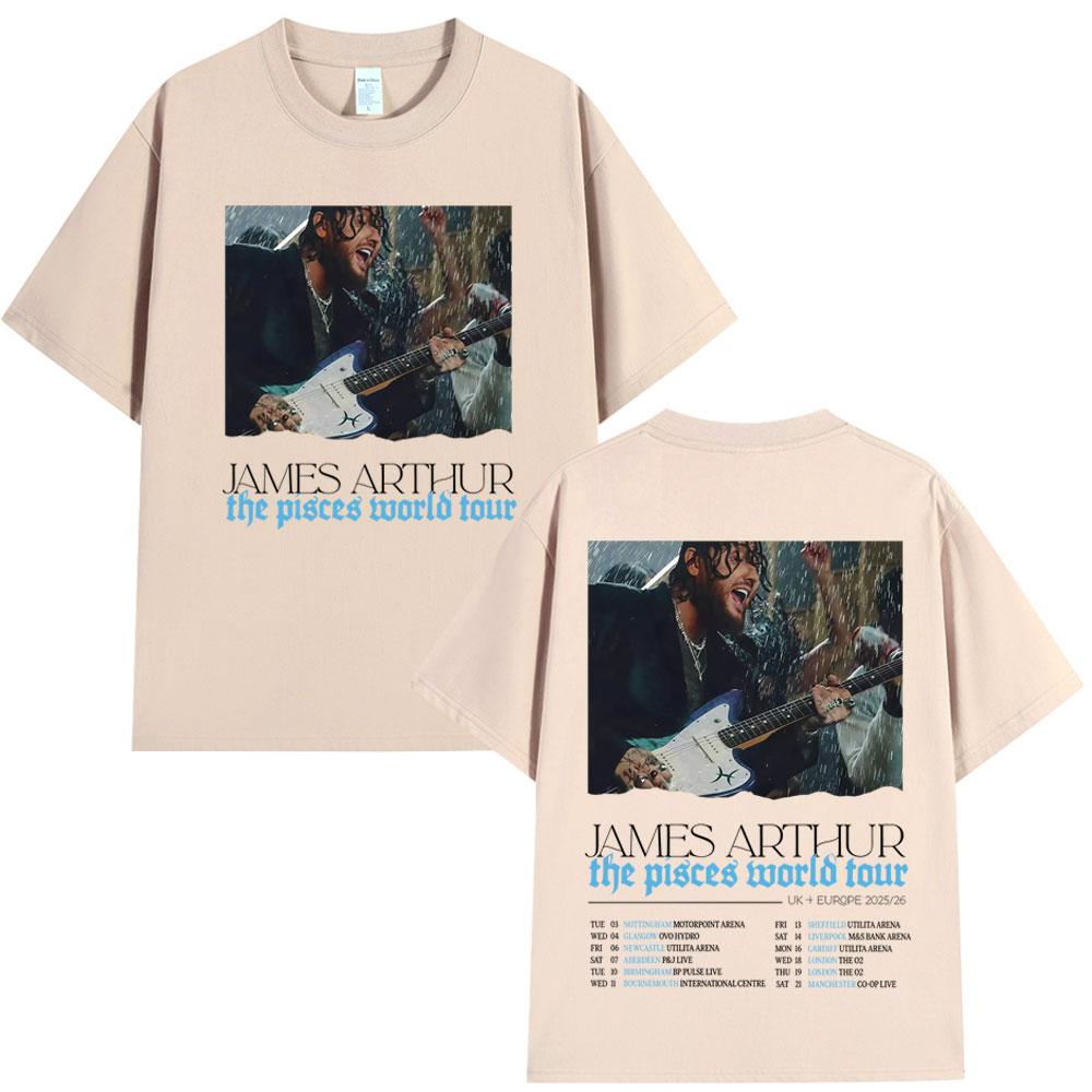 2026 Summer James Arthur Pisces World Tour Pattern Tshirt Summer Mens Hip Hop Retro Cotton Loose Casual Street Y2K Tshirt