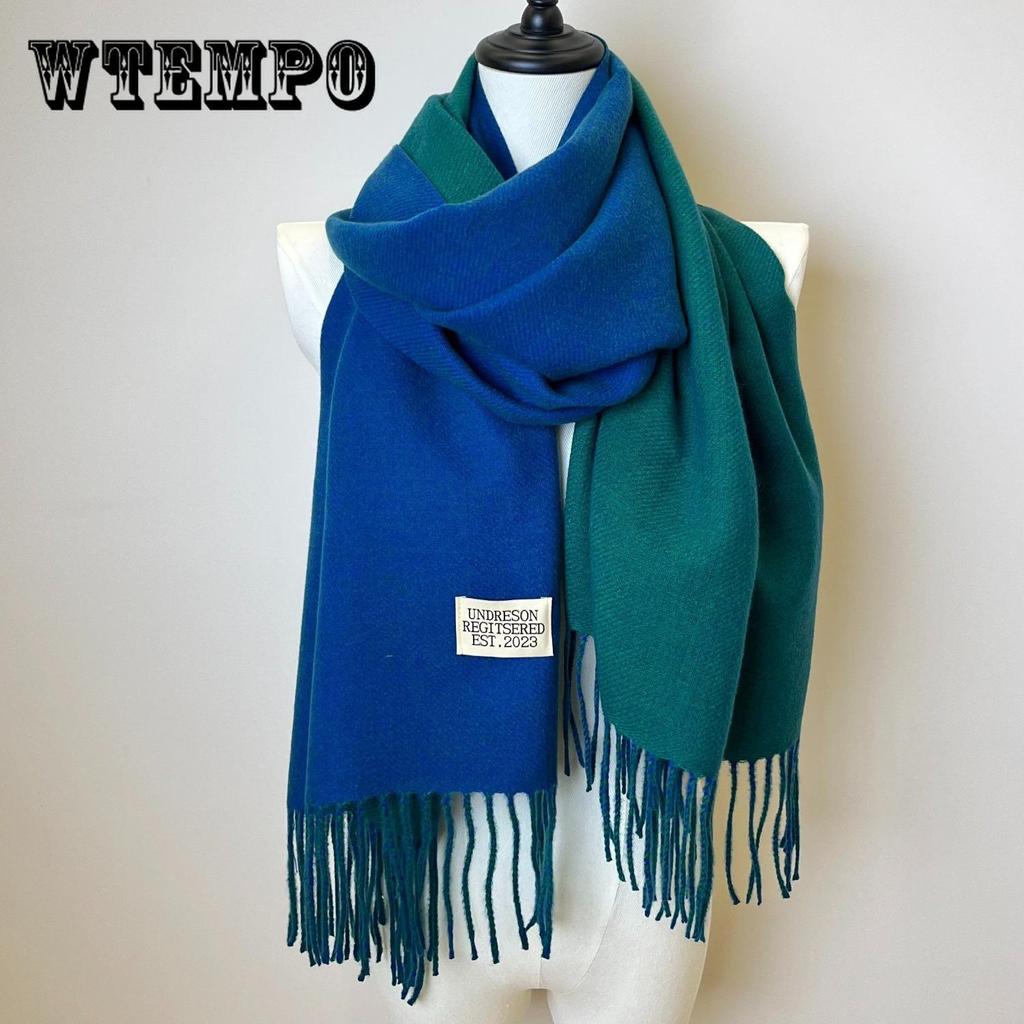 Double-sided Two Colors Scarf Simple Basic Imitation Cashmere Tassel Shawl Autumn Winter Unisex Coldproof Neck Guard Scarf