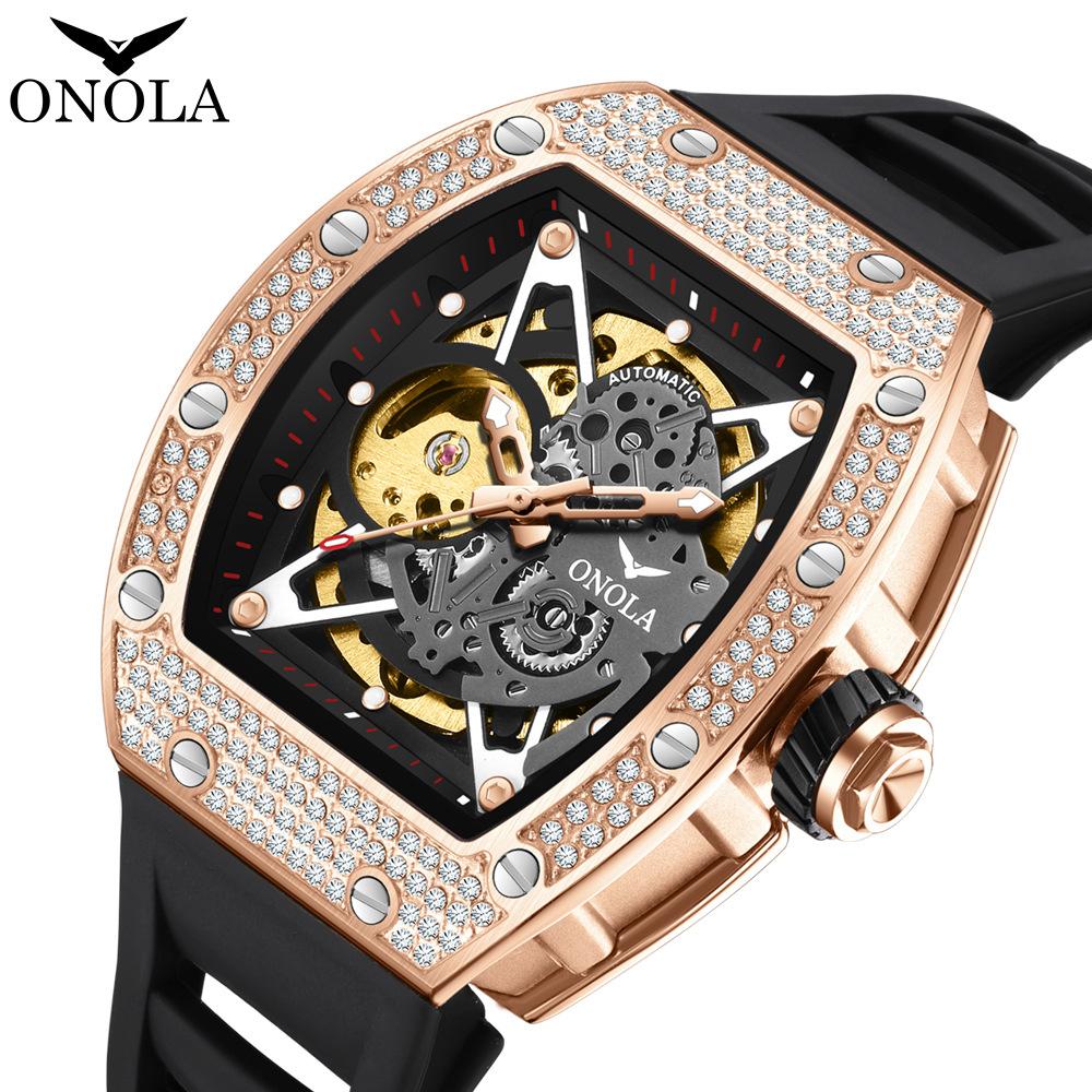 Fashion Full Diamond New Watch Fully Automatic Mechanical Watch Men's Silicone Strap Waterproof