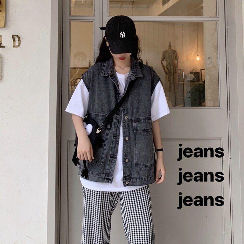 Весенняя верхняя одежда, джинсовая женская свободная корейская версия, студенческий повседневный жилет без рукавов, жилет