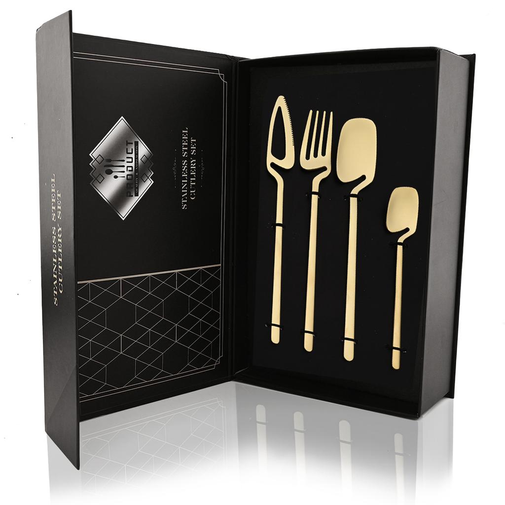 Набор столовых приборов из 24 предметов черного цвета, набор столовых приборов из нержавеющей стали 18/10, вилка, нож, ложка, набор столовых приборов, подарочная коробка, можно мыть в посудомоечной машине