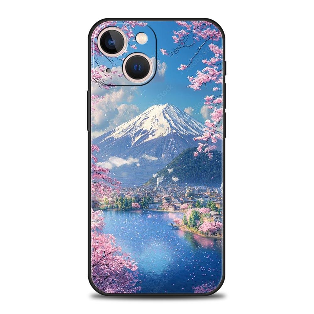 Япония Гора Фудзи Картина Цветение сакуры Чехол для телефона Для iPhone 17 16 15 Pro Max 11 12 13 14 7 8 Plus SE 2020 X XR XS Чехол Мягкий