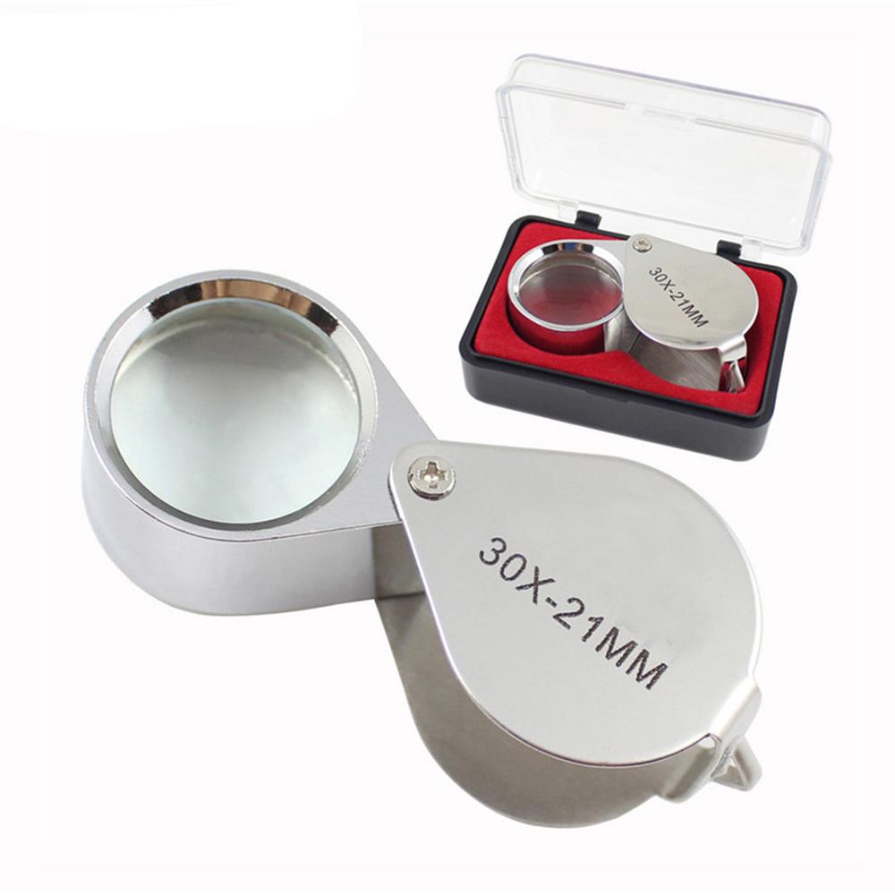 30X 20X 10X Pocket Loupe Magnifier Metal Jewelry Magnifying Glass Foldable Lens Triplet Glass Diamond Jewelers Eye Glass Tools