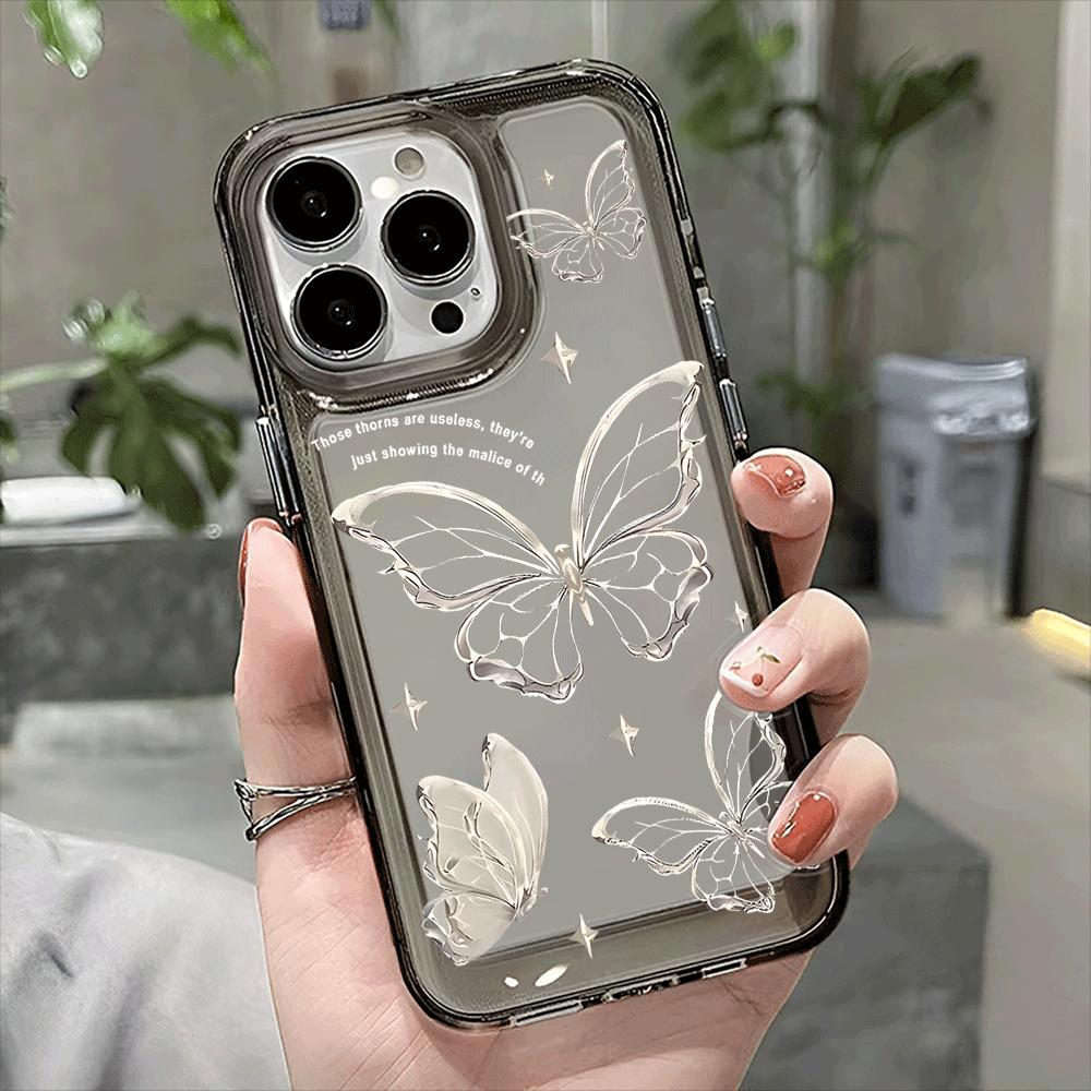 Прозрачный чехол с узором бабочки, подходит для серии iPhone 16 Pro Max 13 12 11 X XR XS Max 7 8 14 15 Plus