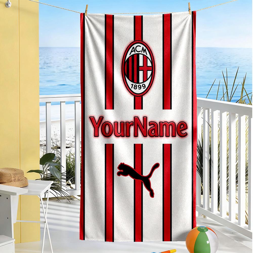 Ac Milan Personalized Text Beach Towel High Absorbency & Quick-Dry Suitable for Swimming Gym Camping Yoga Vacation