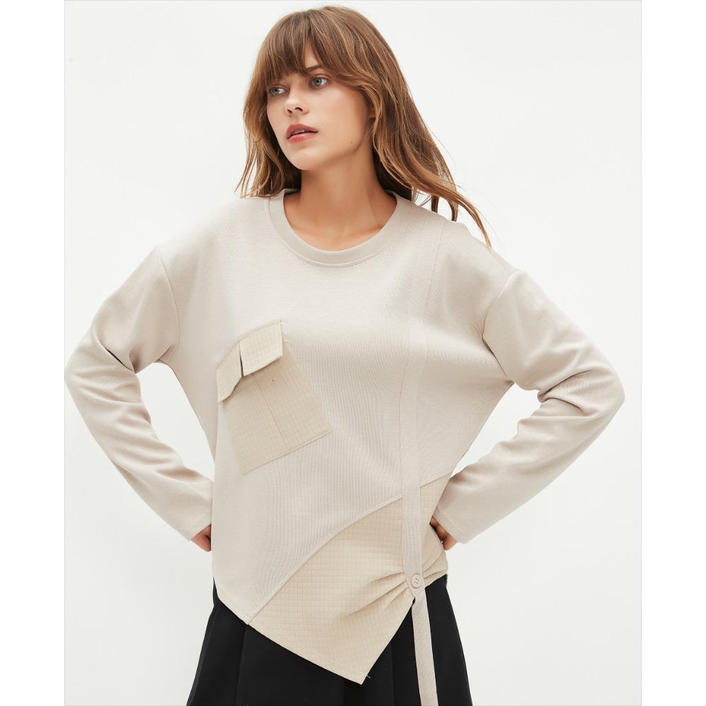 Dimanaf 2025 Плюс Размер Футболка Пуловер Весна Женщины Узор Асимметричный Твердый Полный Рукав Вязание Свободный