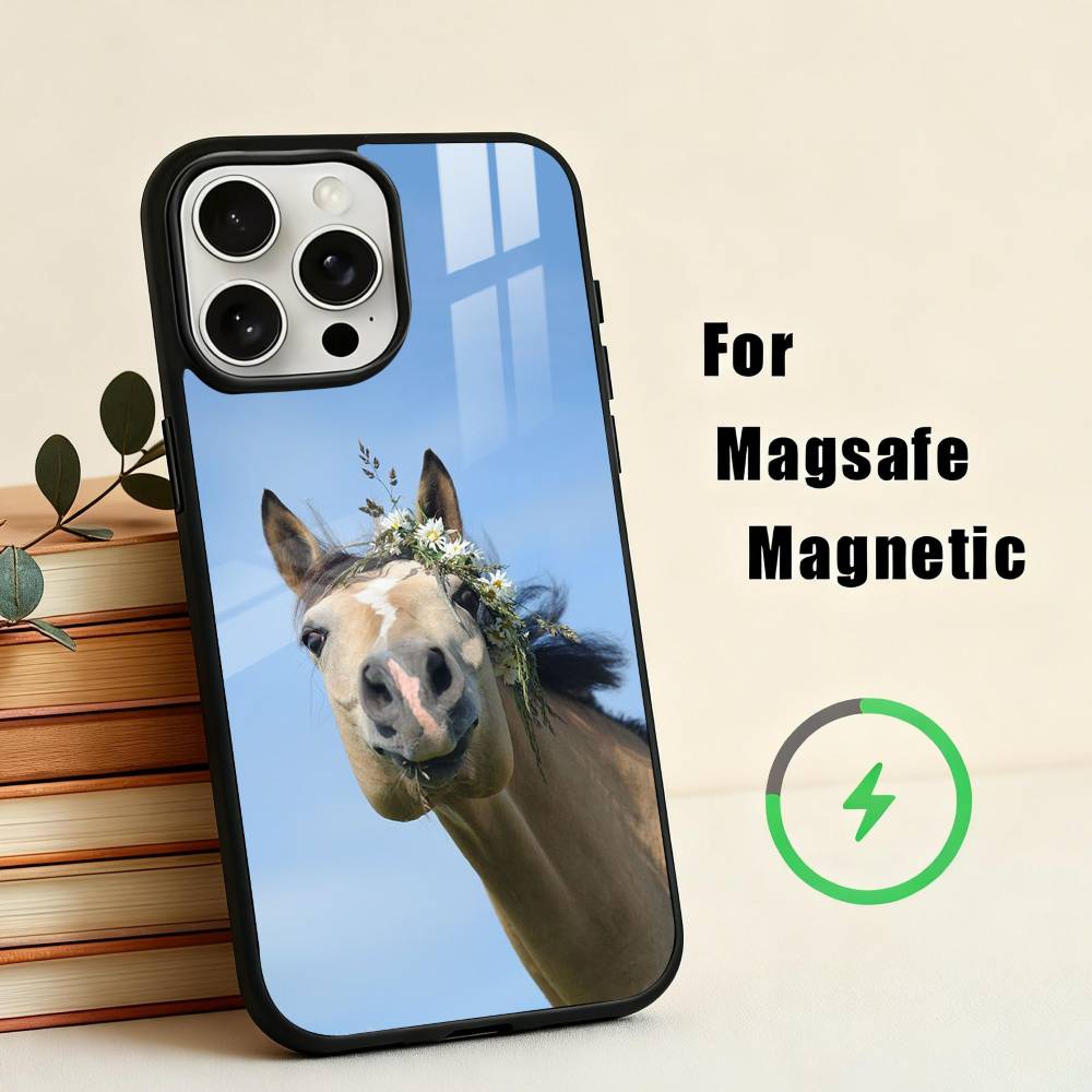 Funny Art Horse Animal Phone Case For iPhone17,16,15,14,13,12,11 Plus,Pro Max Magnetic For Magsafe Wireless Charging