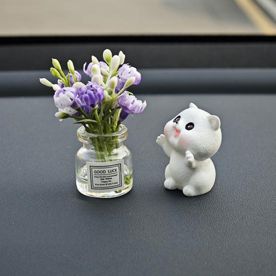 Декор приборной панели автомобиля Мини Кролик с цветком в вазе для цветов Украшения для салона автомобиля Подарок для женщин и мужчин Владельцев автомобилей