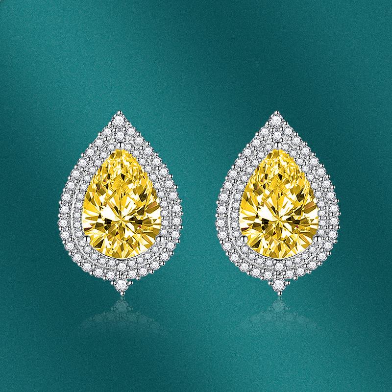 BELLA BOX Серьги-гвоздики S, модные темпераментные серьги-гвоздики с микро-розовыми бриллиантами, серьги-гвоздики с каплями воды и желтыми бриллиантами