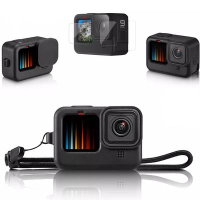 Силиконовый чехол для GoPro Hero12 11 10, черное закаленное стекло, защитная пленка для экрана, крышка объектива, аксессуары для GoPro9