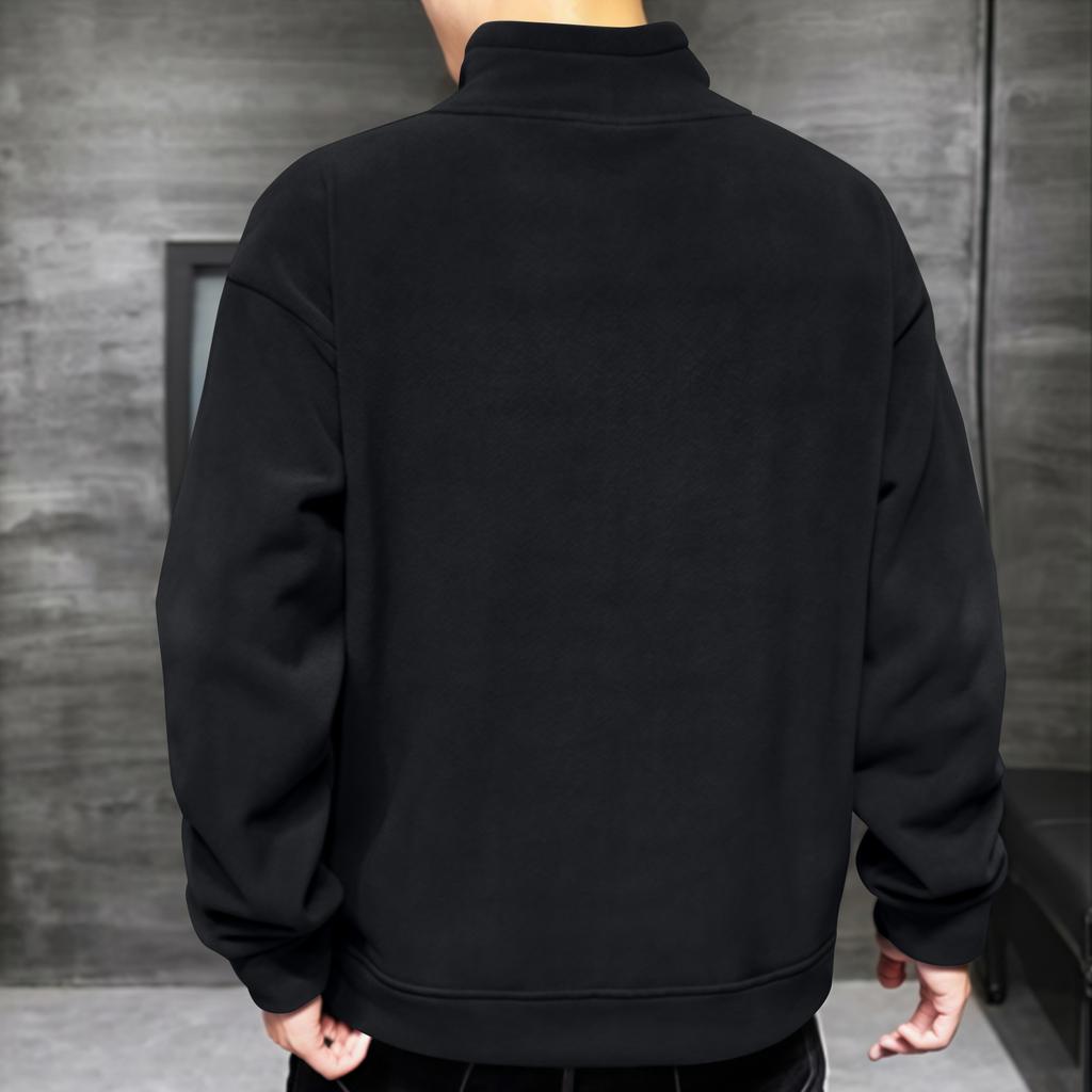 Мужской повседневный однотонный свитшот с круглым вырезом, длинными рукавами и карманом, мужской флисовый утолщенный теплый свитшот с высоким воротником