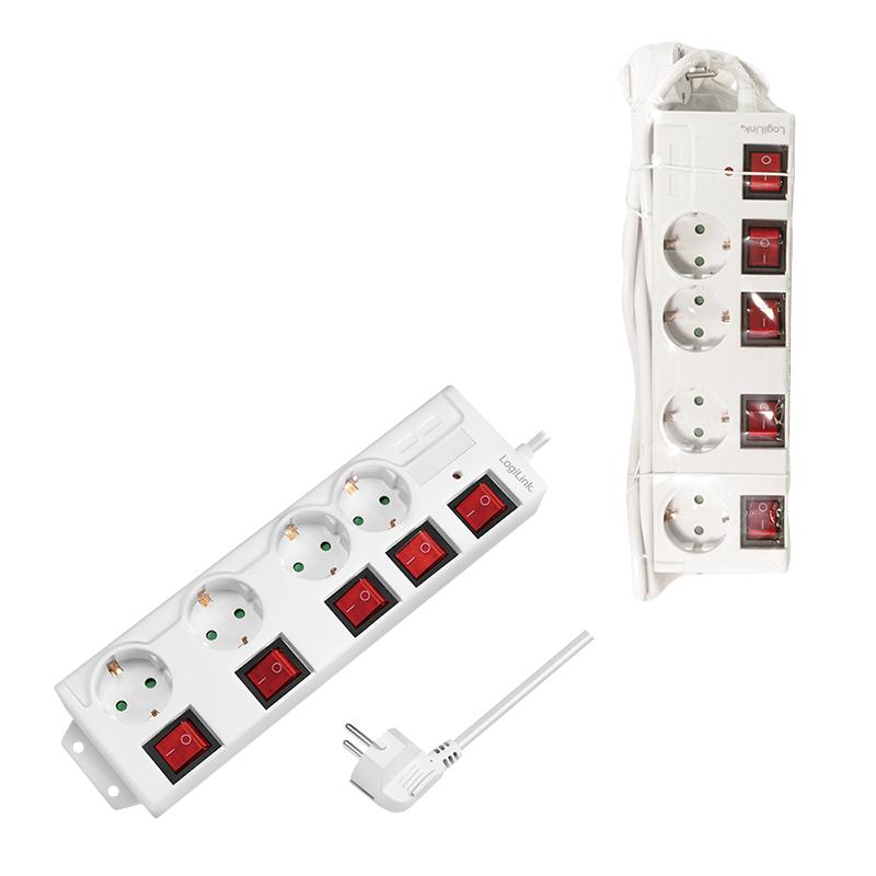 Power strip 4x socket 5 switches Logilink 230V 3600W 1.5 m white