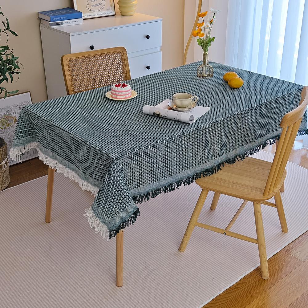 Waffle tablecloth cotton yarn fringed small fresh atmosphere decorative cloth dining table fabric tablecloth coffee table tablecloth