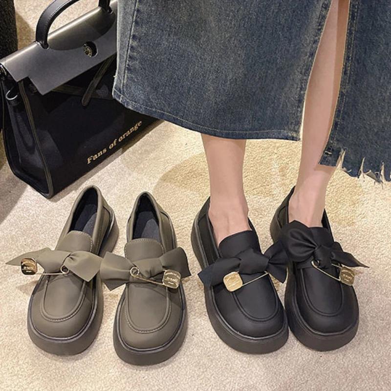 Новые женские кожаные туфли в британском стиле на толстой подошве, туфли Мэри Джейн на платформе с бантом, De Mujer