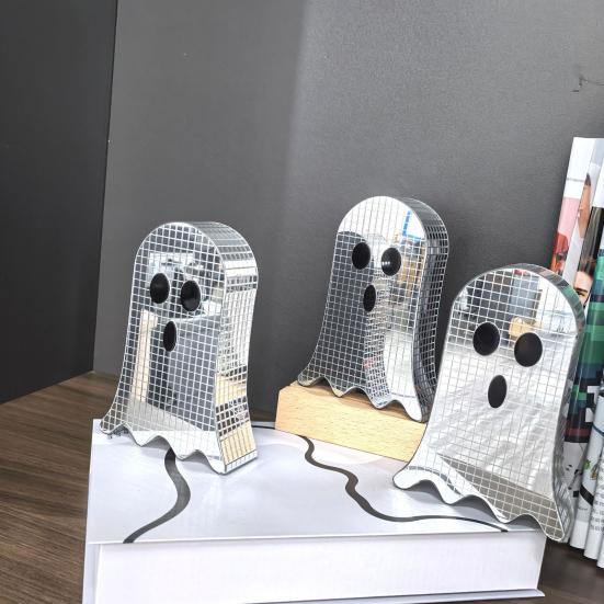 Disco Ghost Statue Shiny Mirror Ghost Figurine Dazzling Reflective Ghost Ornament for Home Parties Bars Halloween Decoration