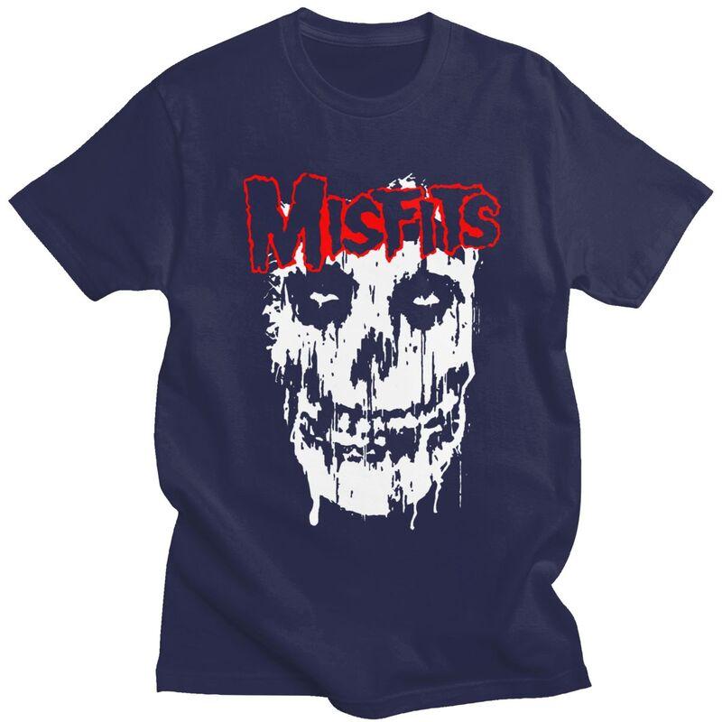 Индивидуальная мужская футболка с принтом черепа в стиле хоррор панк-рок Misfits, с коротким рукавом, хлопковая, классическая, для отдыха, свободного кроя