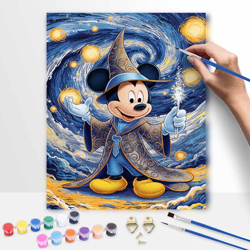 Disney Масляная живопись Сделай сам Цифровая живопись Микки Маус Волшебник Звездная ночь Искусство Ручная роспись Декор стены для гостиной прихожей.