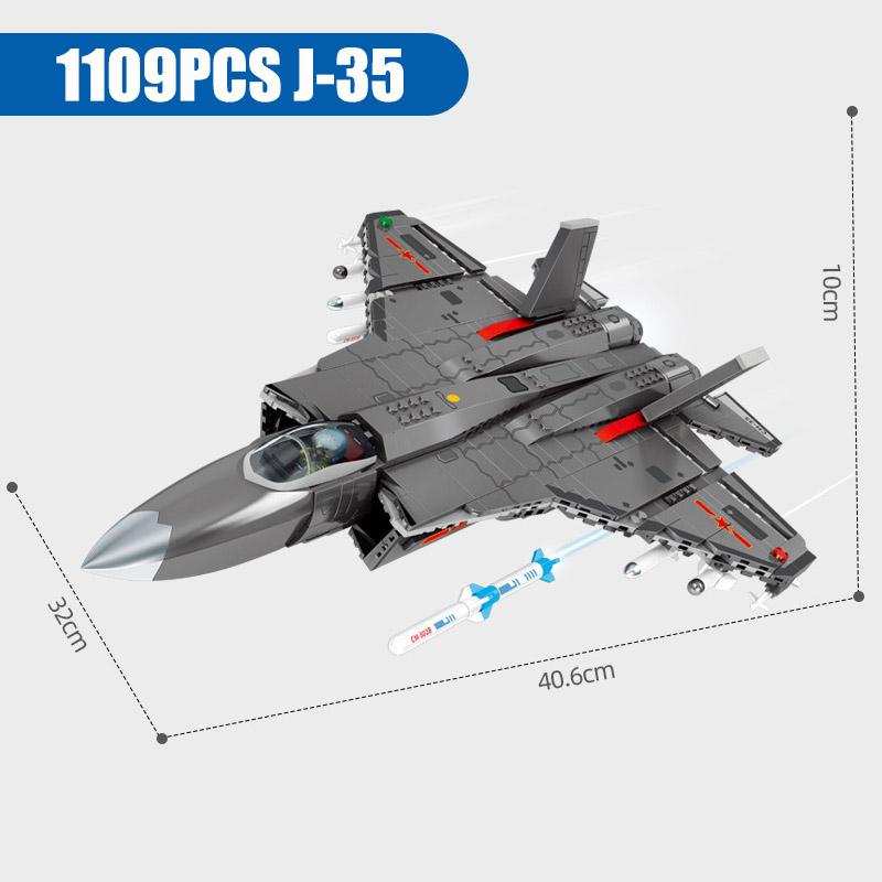 Серия «Военные» Прыгающие самолеты J-35 Корабельный самолет Строительные блоки MOC Городской Боевой самолет Модель Кирпичи Игрушки Для Детей Мальчиков Подарки