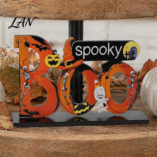 Halloween Wooden Ornaments Tabletop Ornaments, Freestanding Solid Wood Letter Signs, Decorative Table Centerpiece Desktop Accessories with Pumpkin And