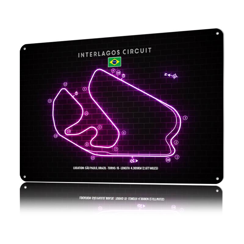 Interlagos Circuit Metal Poster Custom Wall Art Retro Vintage Tinplate Signs for Man Cave Home Decor Living Room Bar Accessories