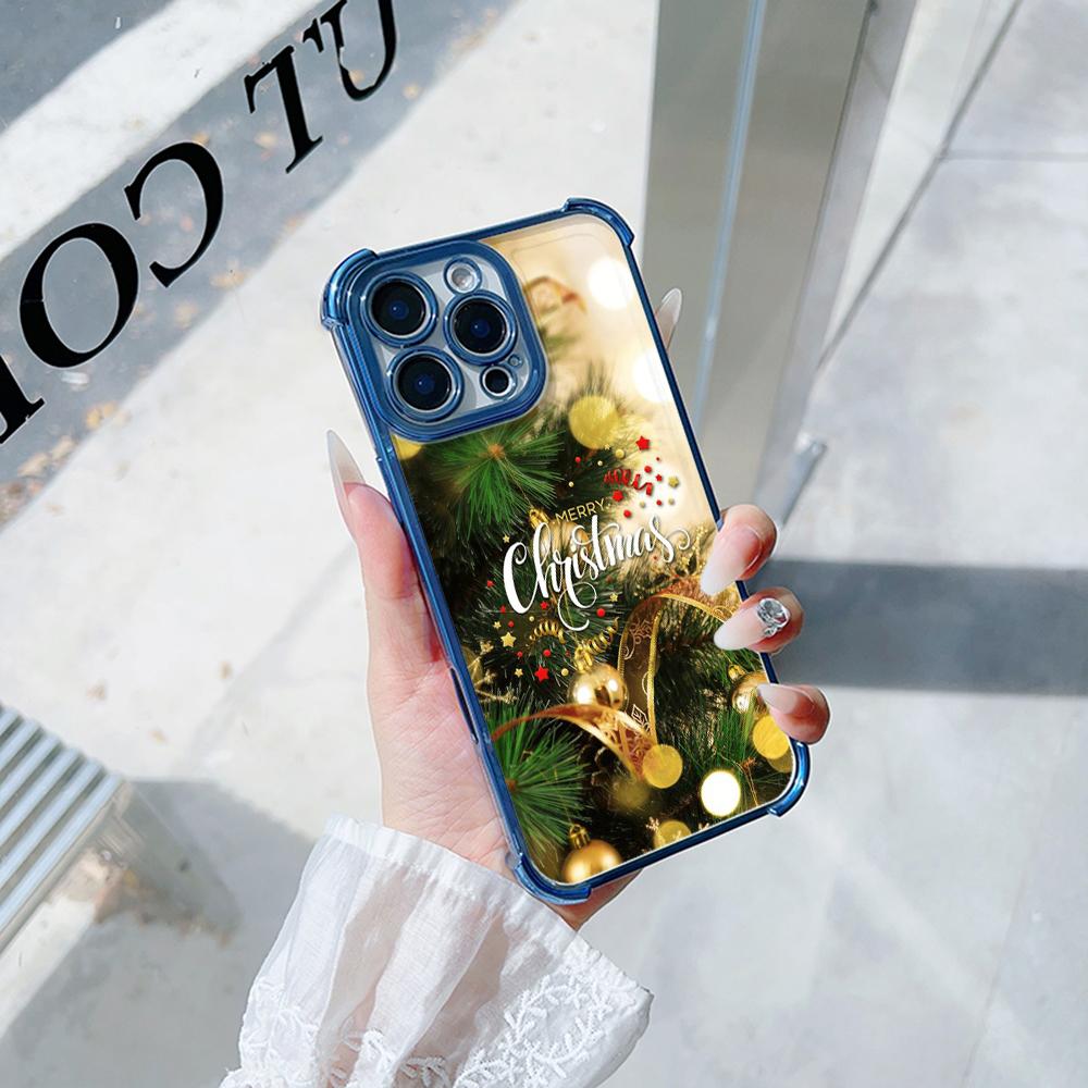 Чехлы для телефонов Ae115 Merry Christmas Happy New Year из гальванизированного ТПУ для iPhone 16 15 13 11 Pro Max 14 Plus Infinix Smart 8 с четырьмя углами защиты