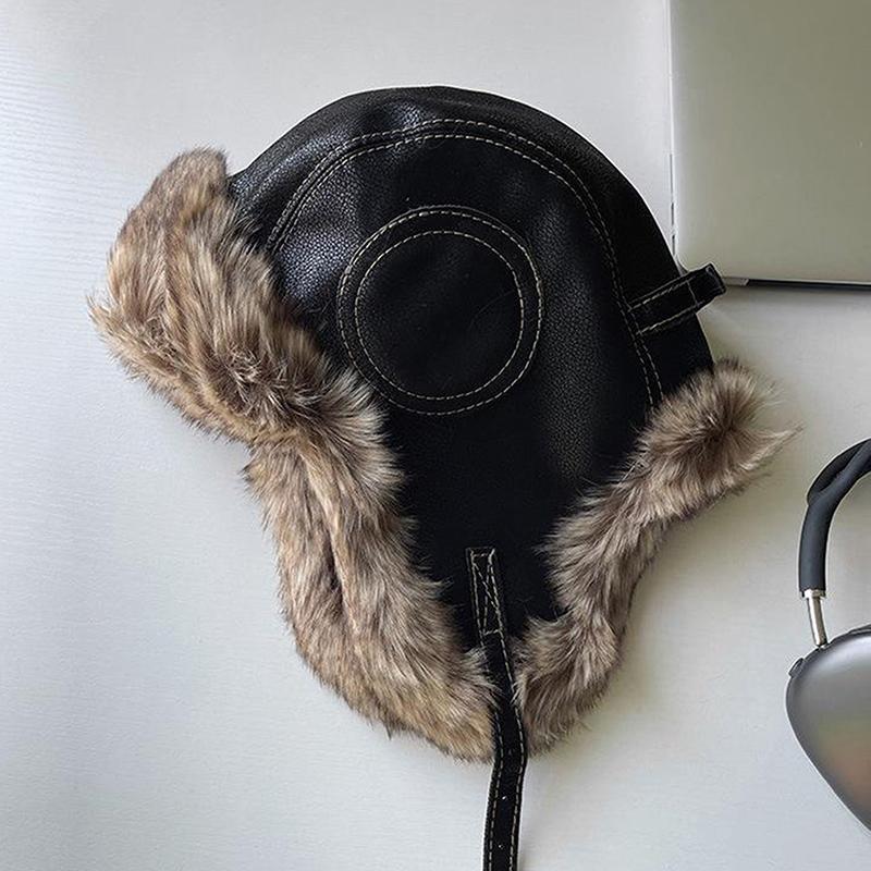 1Pc Men Women'S Pilot Aviator Bomber Trapper Hat Faux Fur Leather Snow Cap With Ear Flaps Pilot Winter Bomber Hat Ushanka Hat