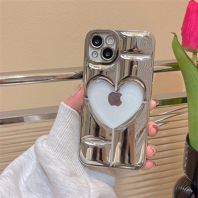 Роскошный чехол для телефона с покрытием Love Heart для iPhone 14 Plus 15 12 11 13 Pro Max, прозрачный полый чехол для дисплея, противоударная мягкая задняя крышка