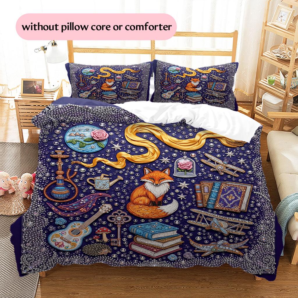 Diamond Embroidery Style Pattern Bedding Quilt Set Home Decoration Gift (1 * duvet cover + 2 * pillowcase without core)