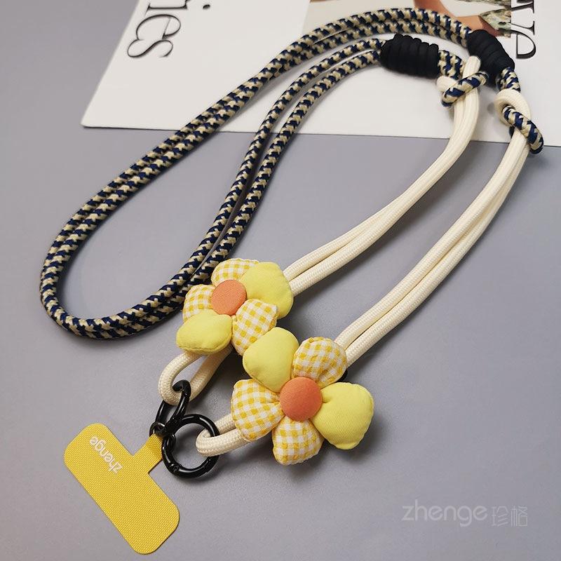 Crossbody & Wrist & Neck Three-purpose mobile phone lanyard adjustable long ins women's back rope flower braided rope